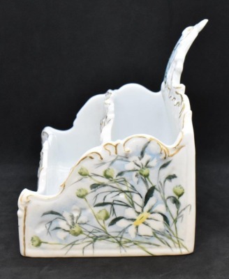 Handpainted porcelain letter holder, 7" x 4.5" x 5.5" tall - 3