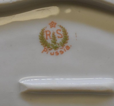 R.S. Prussia Carnation Mold 12" x 6" relish/ celery dish, pink roses, red mark - 5