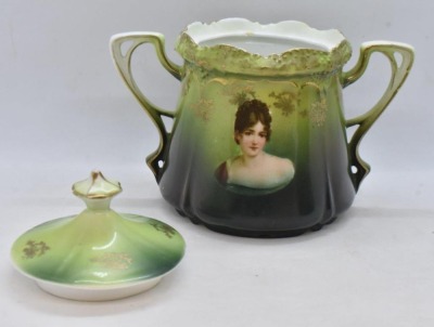 R.S. Prussia Stippled Floral Mold 3 pc. tea set, Madame Recamier and LeBrun I portraits - 7