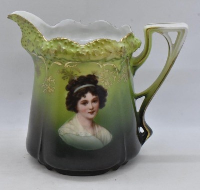 R.S. Prussia Stippled Floral Mold 3 pc. tea set, Madame Recamier and LeBrun I portraits - 11