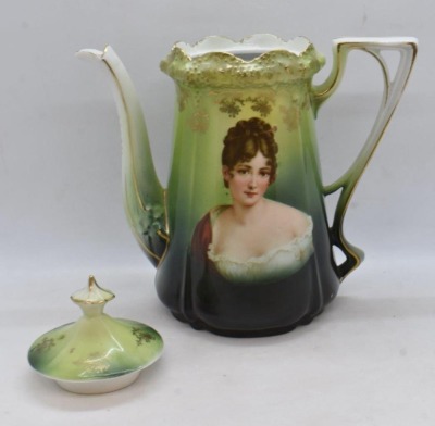 R.S. Prussia Stippled Floral Mold 3 pc. tea set, Madame Recamier and LeBrun I portraits - 16