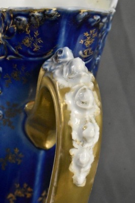 R.S. Prussia cobalt 14"h tankard, Steeple Mold 7, colorful open blossoms, Steeple Mark 3 - 8