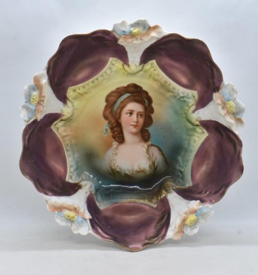 R.S. Prussia Lily Mold 10.5" bowl, Countess Potocka portrait, Tiffany bronze finish - 3