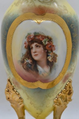 Mrkd. Royal Saxe Germany 12"h cov. vase, portrait of woman w/ flower garland in hair - 5