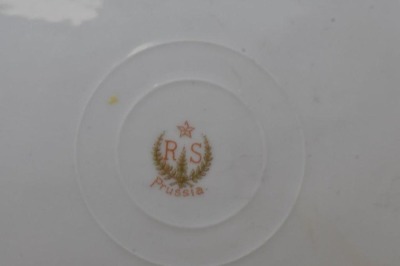 R.S. Prussia Mold 333 9.5"d cake plate, pink roses, red mark - 6