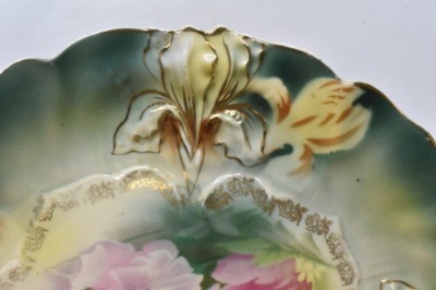 R.S. Prussia Iris Mold 9"d plate, pink poppies, red mark - 2