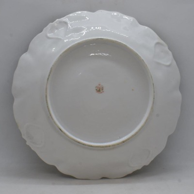 R.S. Prussia Iris Mold 9"d plate, pink poppies, red mark - 3