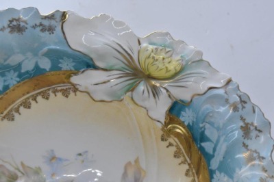 R.S. Prussia 10.5"d bowl, pink and yellow roses, circle mold mark - 4