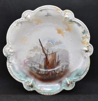 R.S. Prussia Mold 207 10.5"d bowl, Masted Schooner, red mark - 3