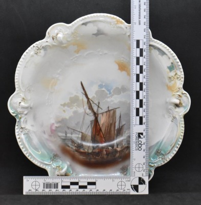 R.S. Prussia Mold 207 10.5"d bowl, Masted Schooner, red mark - 10