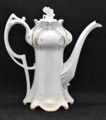 R.S. Prussia Mold 643 9"h coffee pot, irid. colored tulip-like flowers - 4