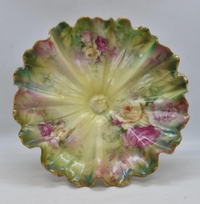 Handpainted porcelain 4"h flower petal-shaped compote, roses - 2