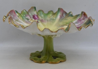 Handpainted porcelain 4"h flower petal-shaped compote, roses - 4