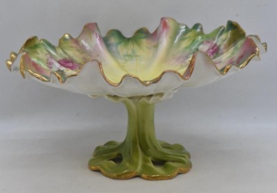 Handpainted porcelain 4"h flower petal-shaped compote, roses - 5