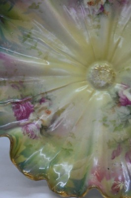 Handpainted porcelain 4"h flower petal-shaped compote, roses - 6