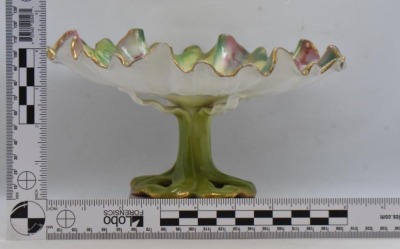 Handpainted porcelain 4"h flower petal-shaped compote, roses - 10