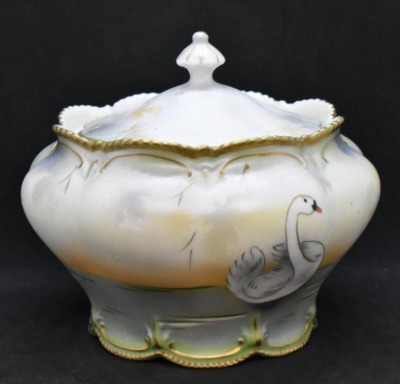 R.S. Prussia Mold 510 cracker jar, Swan on Lake, red mark - 4