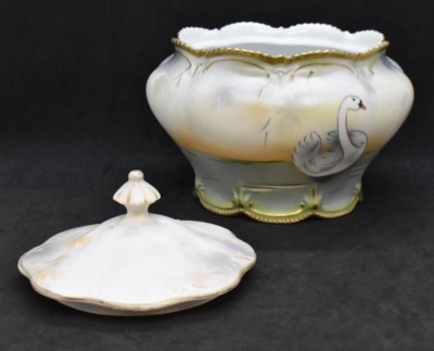 R.S. Prussia Mold 510 cracker jar, Swan on Lake, red mark - 5