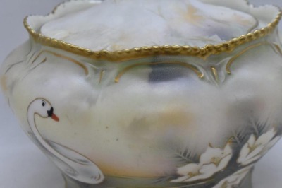 R.S. Prussia Mold 510 cracker jar, Swan on Lake, red mark - 10