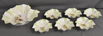 Handpainted porcelain 7 pc. berry set, mixed florals - 2