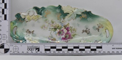 R.S. Prussia relish dish, 9.25"l x 4.5"w, mixed flowers - 5