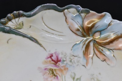 Mrkd. R.S. Germany 10"d cake plate, mixed floral design, Iris mold variation - 4