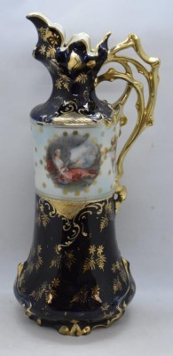 Mrkd. Royal Vienna Germany 11" cobalt ewer, Diana the Huntress - 2