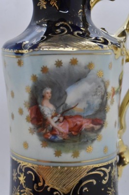 Mrkd. Royal Vienna Germany 11" cobalt ewer, Diana the Huntress - 6