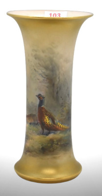 Mrkd. Royal Worcester G923 6" trumpet vase, pheasant and hen