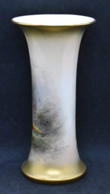 Mrkd. Royal Worcester G923 6" trumpet vase, pheasant and hen - 2