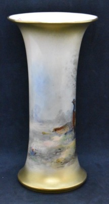 Mrkd. Royal Worcester G923 6" trumpet vase, pheasant and hen - 4