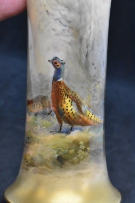 Mrkd. Royal Worcester G923 6" trumpet vase, pheasant and hen - 6