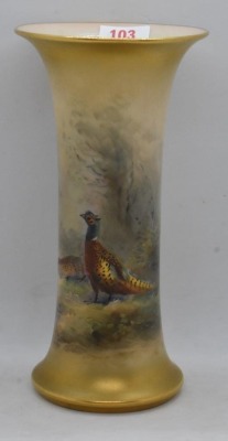 Mrkd. Royal Worcester G923 6" trumpet vase, pheasant and hen - 7