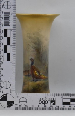 Mrkd. Royal Worcester G923 6" trumpet vase, pheasant and hen - 8