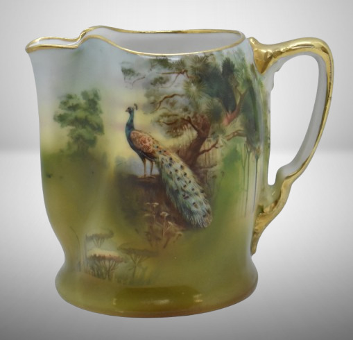 Royal Bayreuth 4.5"h creamer, Peacock, blue mark