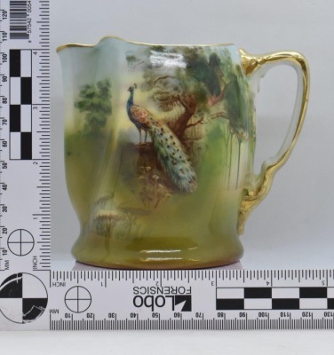 Royal Bayreuth 4.5"h creamer, Peacock, blue mark - 8