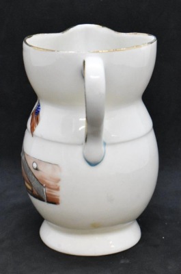 Royal Bayreuth 4"h creamer, table tennis pcs. and American flags motif, blue mark - 3