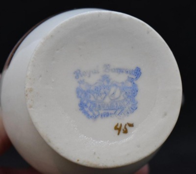 Royal Bayreuth 4"h creamer, table tennis pcs. and American flags motif, blue mark - 6