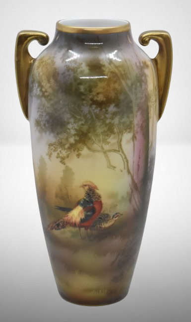 R.S. Suhl Mold 3 8" vase, Pheasants