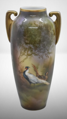 R.S. Suhl Mold 3 8" vase, Chinese pheasants