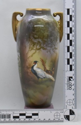 R.S. Suhl Mold 3 8" vase, Chinese pheasants - 7