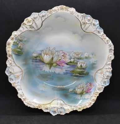 R.S. Prussia 10.5"d bowl, Reflecting Water Lilies w/ gilded outlines, red mark - 3