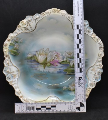 R.S. Prussia 10.5"d bowl, Reflecting Water Lilies w/ gilded outlines, red mark - 8