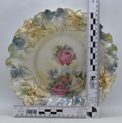 R.S. Prussia 9.5"d bowl, pink and white roses, red mark - 2