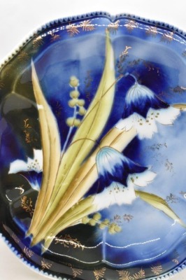 R.S. Prussia Mold 300 10.5"d cobalt cake plate, stylized tulips - 3