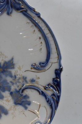 R.S. Steeple Mold 11 9.5"d cobalt cake plate, blue floral design, Steeple Mark 3 - 3