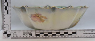 R.S. Prussia 10.5"d pedestal bowl, floral designs on border, red mark - 7