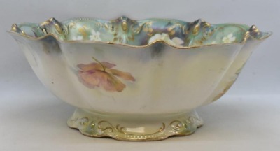 R.S. Prussia 10.5"d pedestal bowl, floral designs on border, red mark - 8