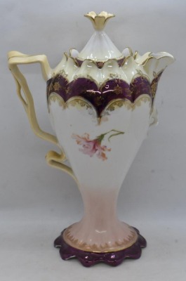 Mrkd. R.S. Germany 10"h chocolate pot (R.S. Steeple Mold 12), mixed flowers, RS Steeple Mark 5 - 3