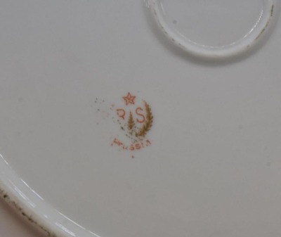 R.S. Prussia Mold 207 11"d cake plate, floral design, red mark - 5